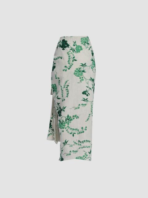 FLORAL PRINT LINEN DRAPE MIDI SKIRT