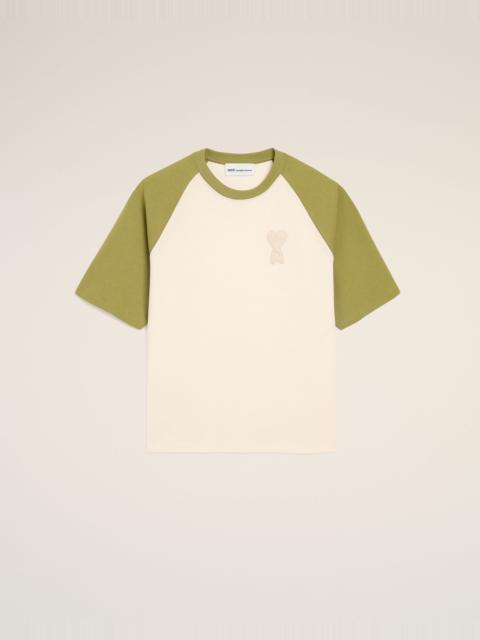 WHITE AND GREEN COTTON AMI DE COEUR KNITTED PATCH T-SHIRT