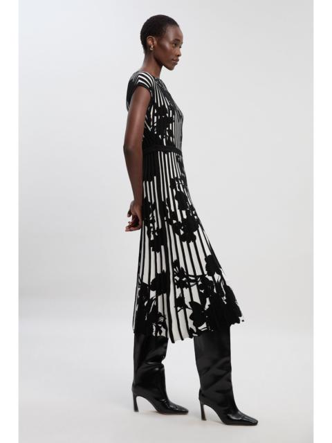 Floral Jacquard Knit Full Skirted Midi Dress