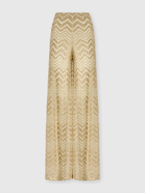 Wide fishnet trousers with zigzag pattern and sequins