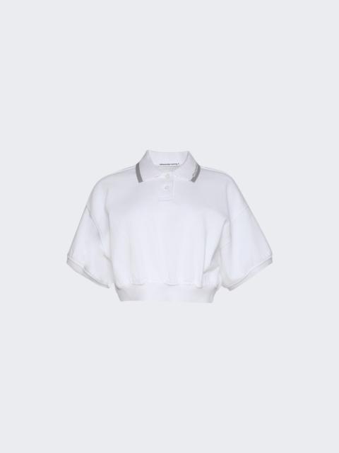 Cropped Cinched Polo Top White
