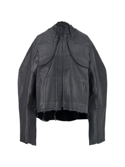glazed-effect denim zip-up jacket