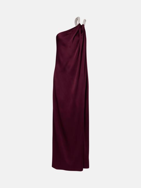 Draped embellished one-shoulder satin gown
