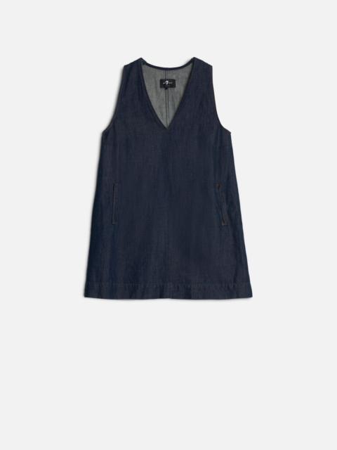 Indigo Linen V-Neck Dress in Blueberry