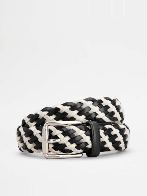 BELT IN LEATHER AND CANVAS - BLACK, WHITE