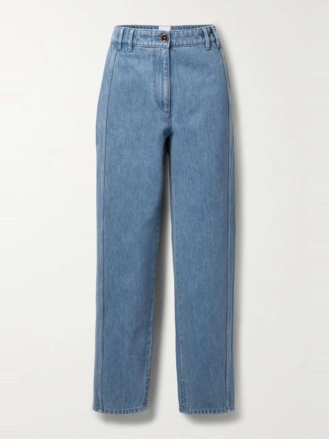 Paneled mid-rise straight-leg jeans