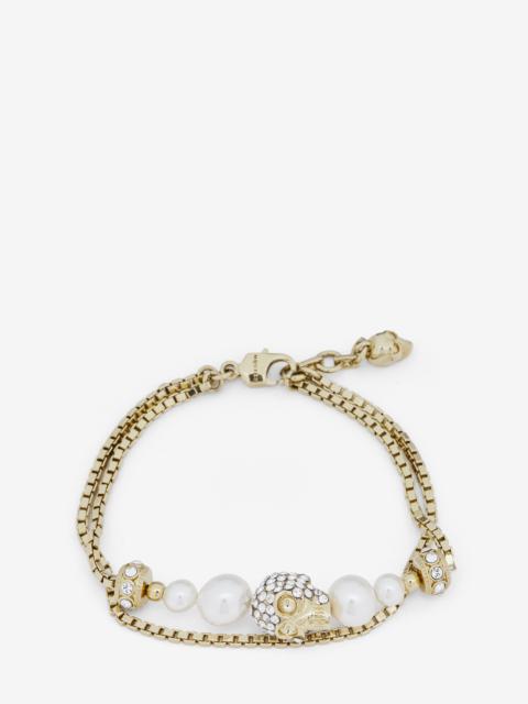 Skull And Pearl Chain Bracelet