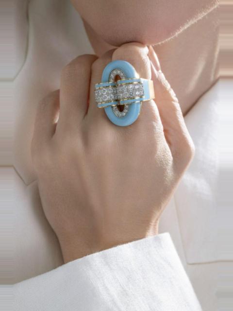 Diamond Light Blue Oval Buckle Ring