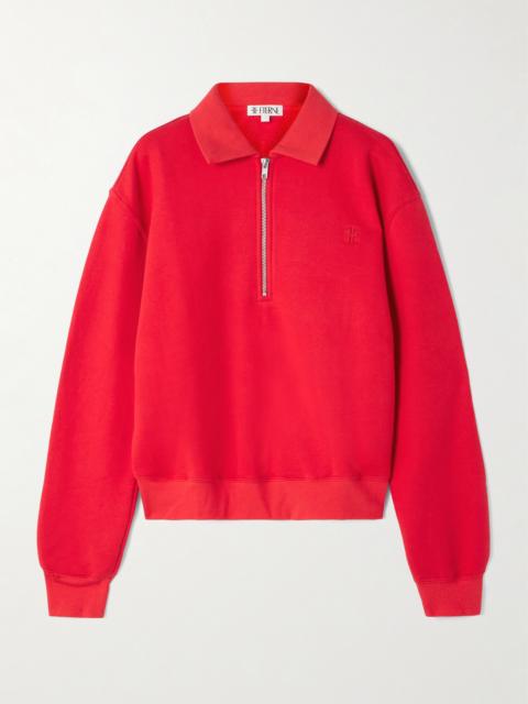 Embroidered French Cotton And Modal-blend Terry Half-zip Sweatshirt