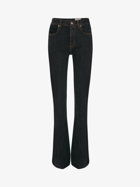 Stretch Bootcut Denim Trousers in Stone Washed Black