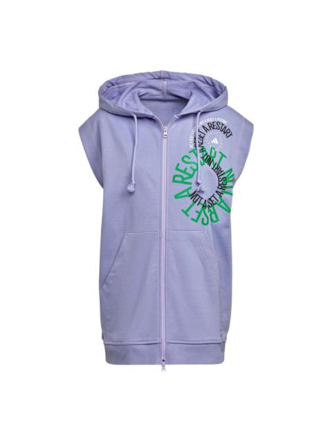 adidas Logo Alphabet Printing Pattern Hooded Zipper Purple IB5904