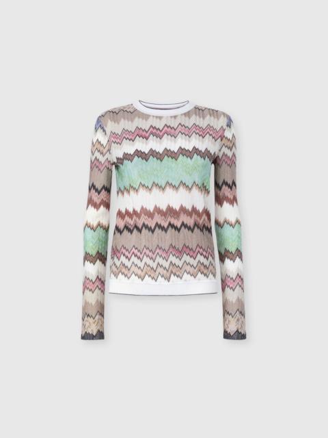 Viscose Lamé Crewneck Sweater with Contrast Trim