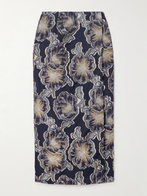 Vera Barocco Wrap-effect Metallic Fil Coupé Midi Skirt