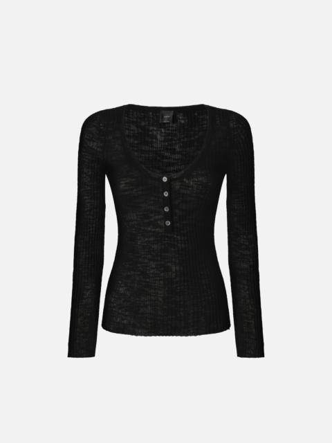 LIGHTWEIGHT RIBBED COTTON HENLEY SWEATER