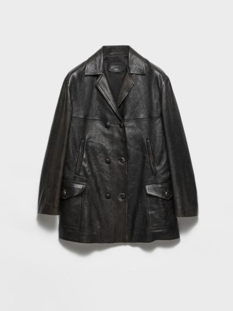 Double-breasted nappa leather caban jacket