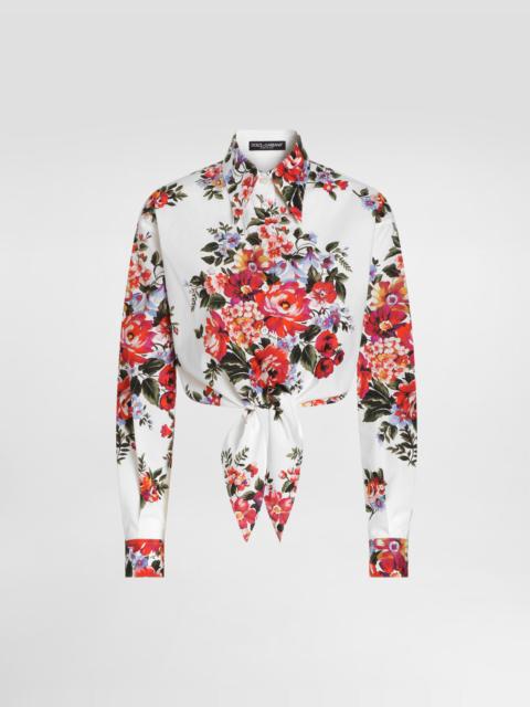Flower bouquet-print cotton shirt