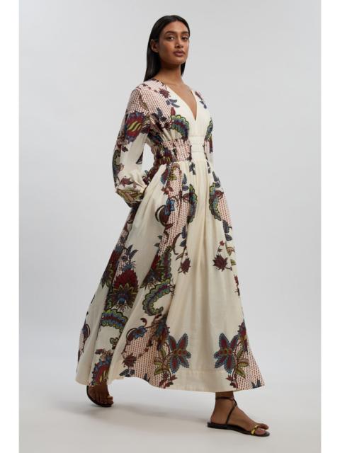 Petite Mirror Print Balloon Sleeve Silk Cotton Maxi Dress