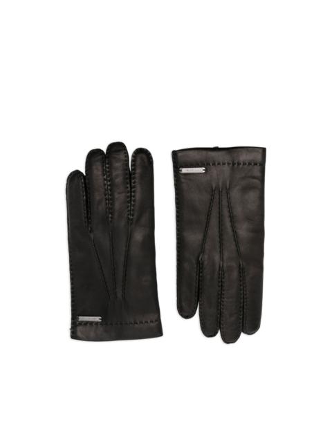 leather stitch-detail gloves