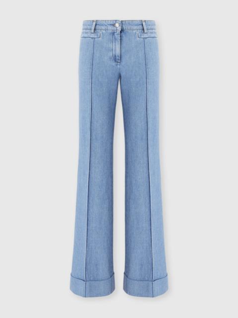 Denim Flared Trousers with Cuffed Hem and Center Crease