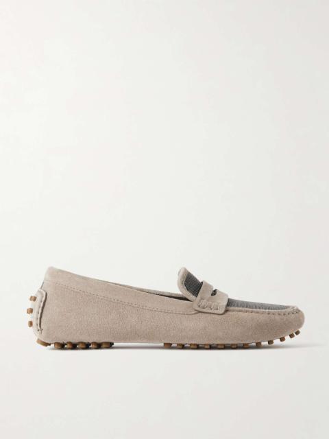 Bead-embellished suede loafers