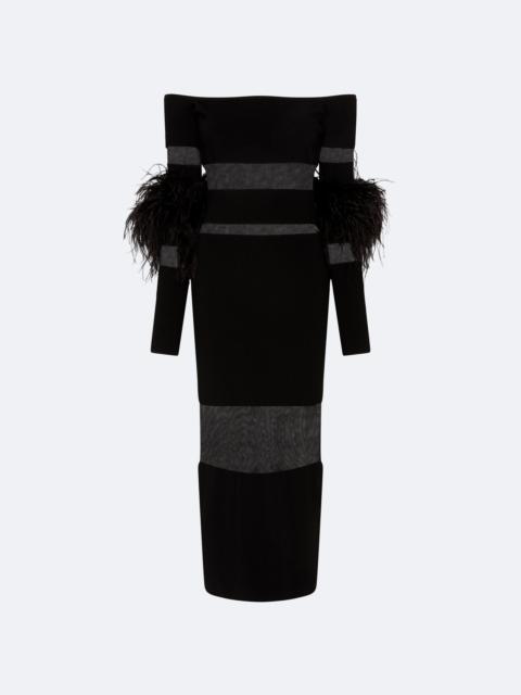 Matte Viscose Intarsia Dress With Feathers
