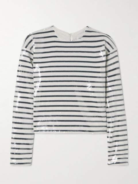 Sequined Striped Organic Cotton-jersey T-shirt