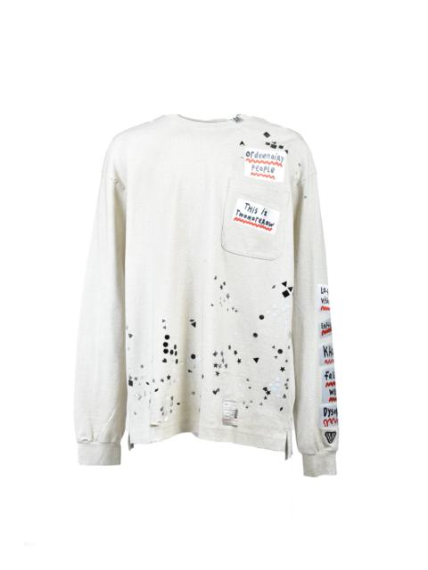 EMBELLISHED STICKER LONG SLEEVES TEE / WHT