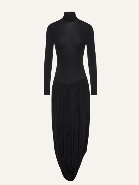 Open-leg long-sleeve draped midi dress in red