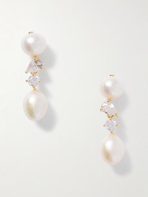 Gold-plated, Pearl And Cubic Zirconia Earrings