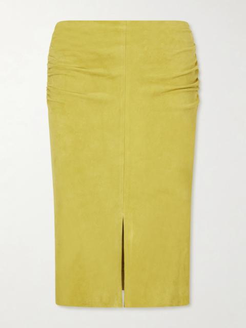 Ooma Ruched Suede Midi Skirt