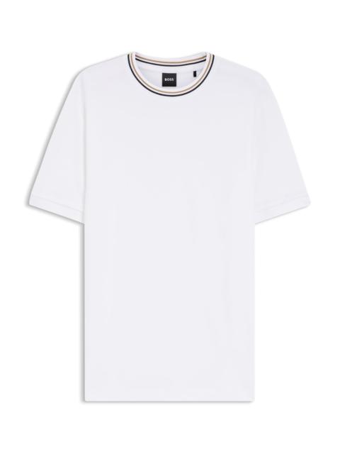 STRIPED-COLLAR T-SHIRT IN COTTON PIQUÉ
