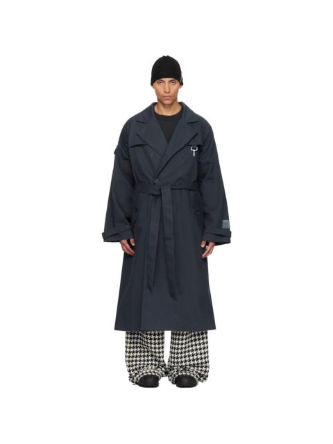Navy Cotton Twill Double Breasted Trench Coat