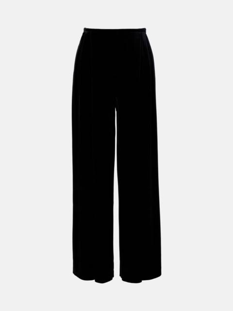 Pleated high-rise velvet wide-leg pants
