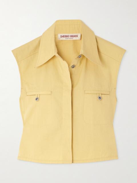 Caterina Cropped Cotton-twill Top