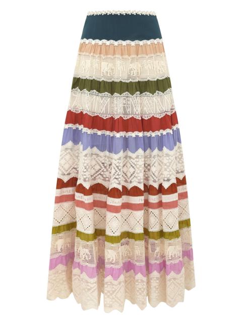 INDRA LACE STRIPE MIDI SKIRT