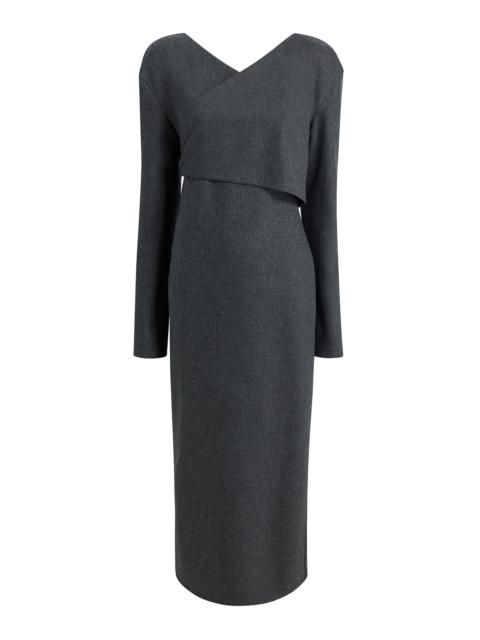 Aubrey Wrap-Front Wool Midi Dress grey
