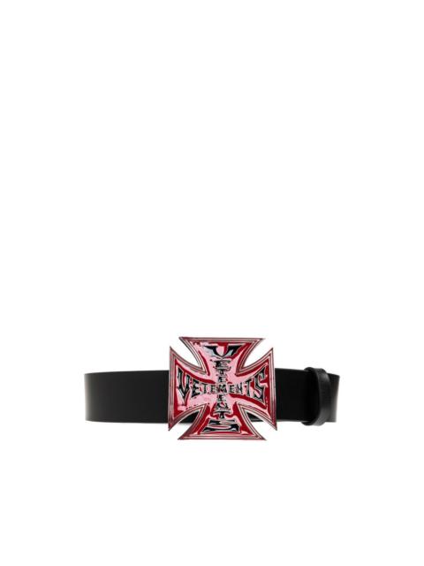 cross-buckle leather belt