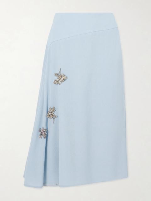 Asymmetric Draped Embellished Wool-crepe Midi Skirt