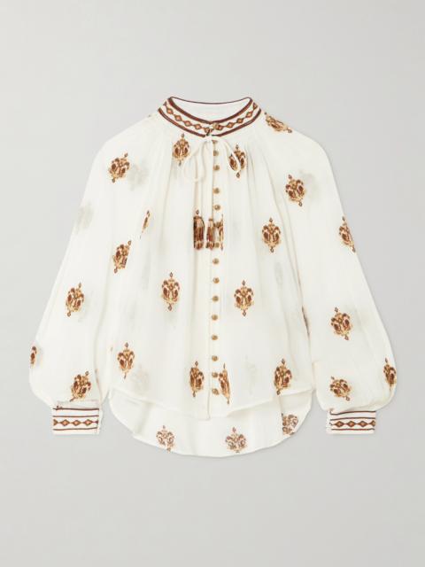 Anchor Tapestry Gathered Embroidered Georgette Blouse