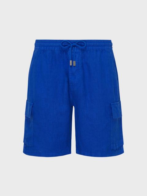 MEN LINEN BERMUDA SHORTS CARGO POCKETS