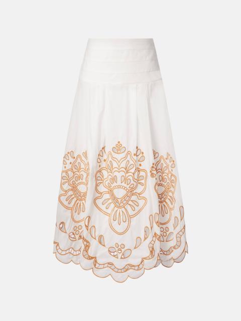 Embroidered cotton midi skirt