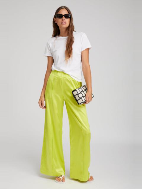 ELECTRIC CHARTREUSE SILK WIDE LEG PINTUCK PANTS