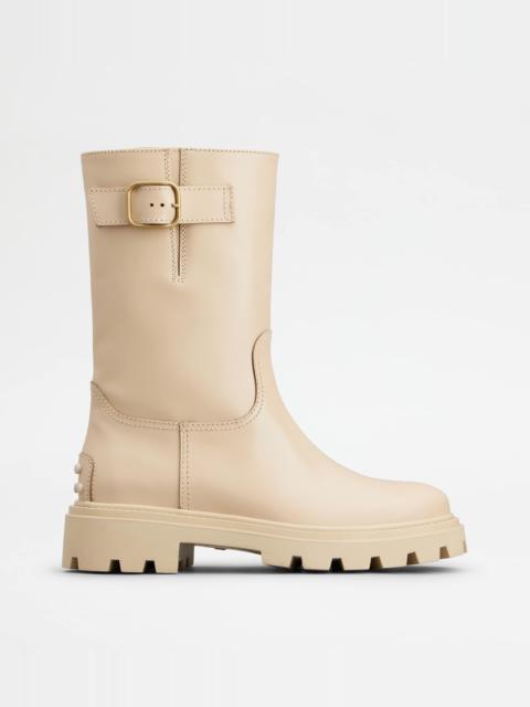 BIKER BOOTS IN LEATHER - BEIGE