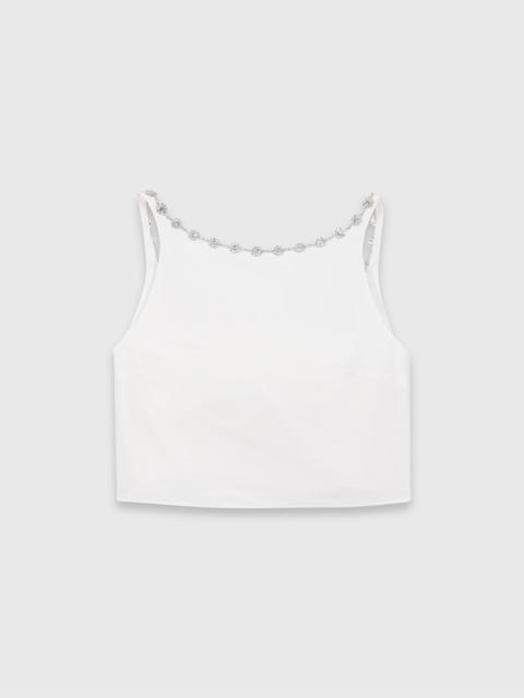Jewelled collar taffeta crop top