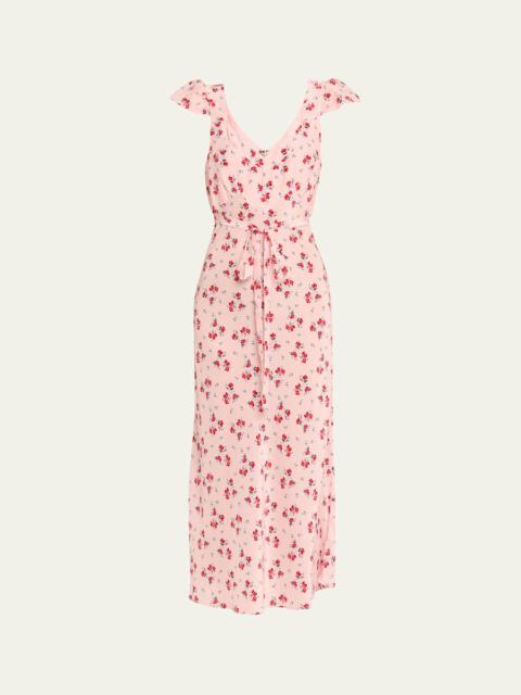 Aurora Floral Flutter-Sleeve Midi Dress