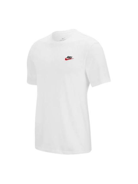 Nike Sportswear Embroidered Logo Micro Mark Solid Color Casual Round Neck Short Sleeve White AR4999-