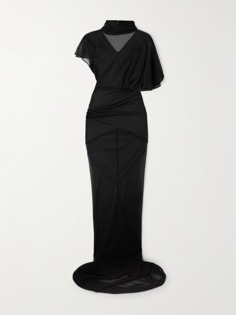 Lilith Asymmetric Gathered Organza-jersey Gown