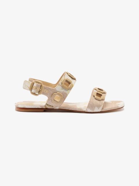 Milan Flat Sandal In Beige Printed Raffia
