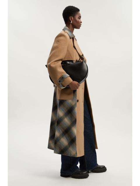 Wool Check Tailored Belted Trench Midi Coat
