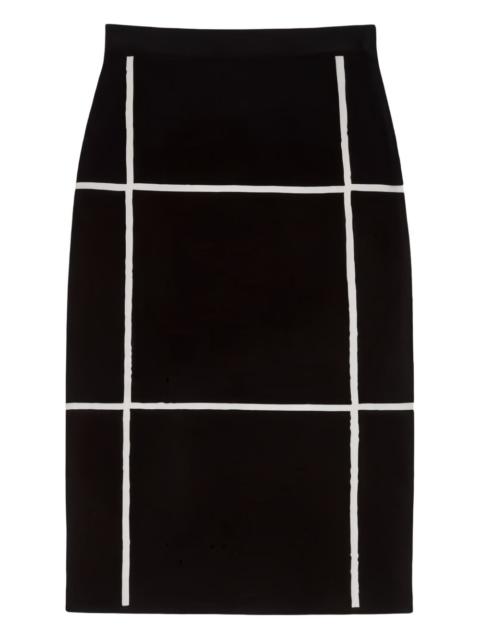 grid-pattern midi skirt